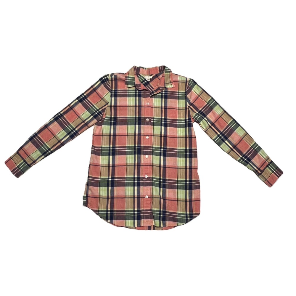 Preppy Retro Coastal J. Crew Madras Plaid LS Button-up Shirt F3069 Women's S